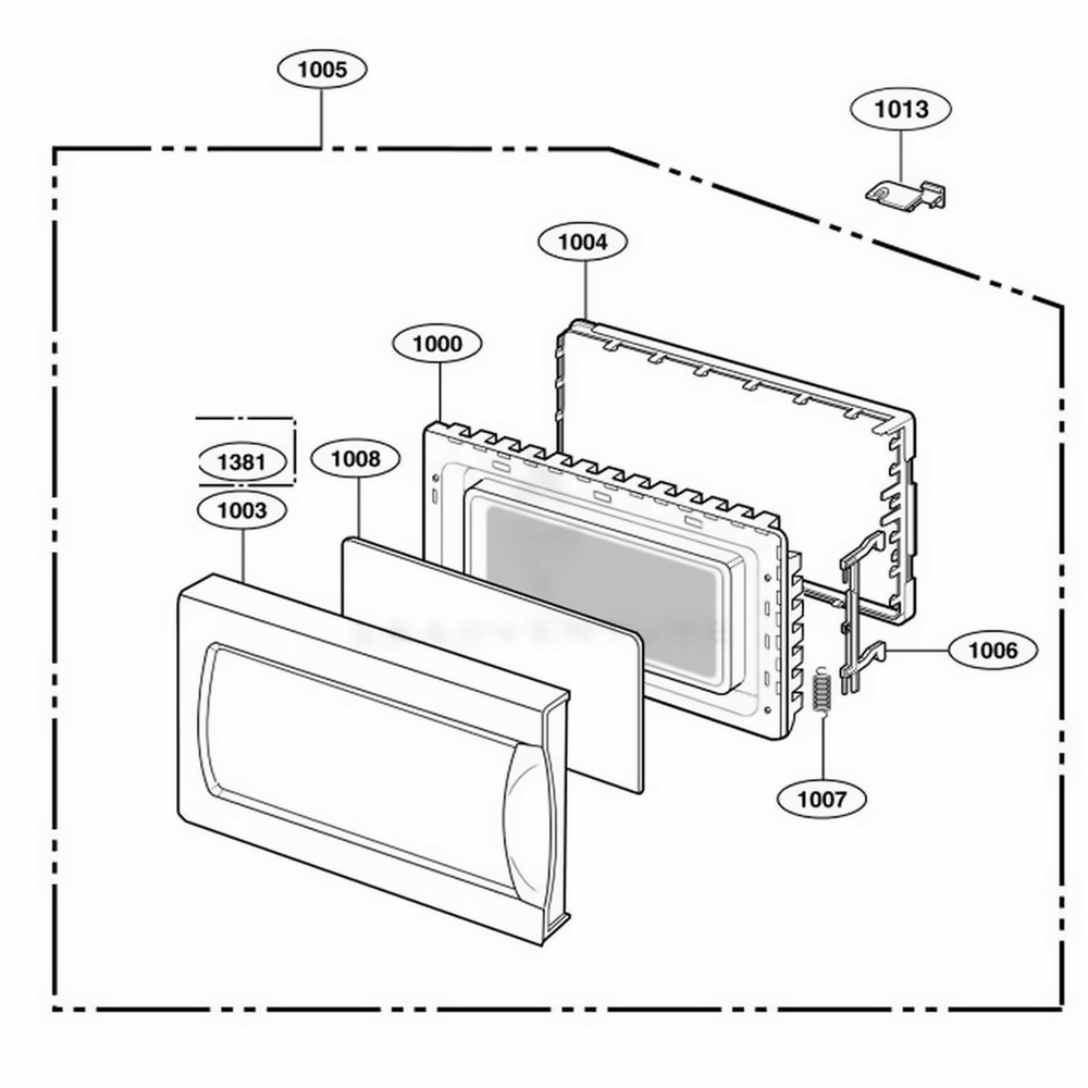 Door Parts Diagram and Parts List for 64289 ABKESEA LG Wall Oven
