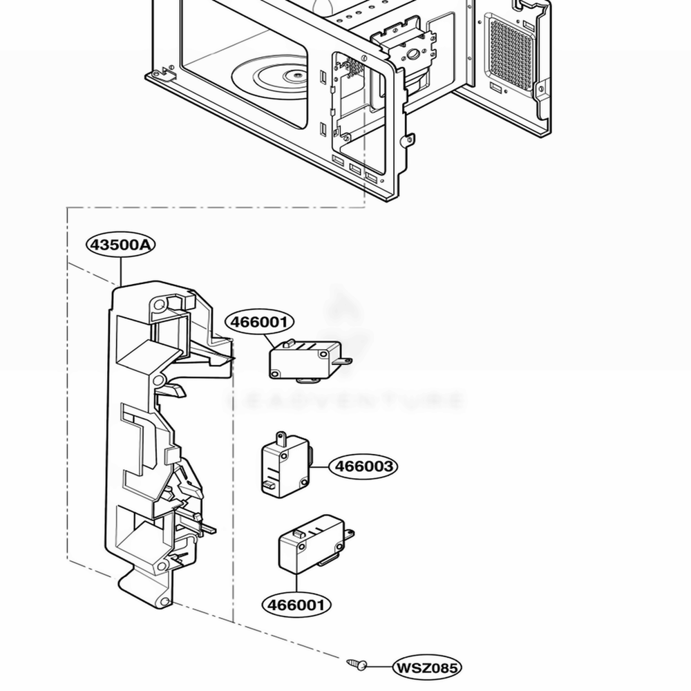 Latch Board Parts Diagram and Parts List for MA1152W CWHEBBY LG Wall Oven