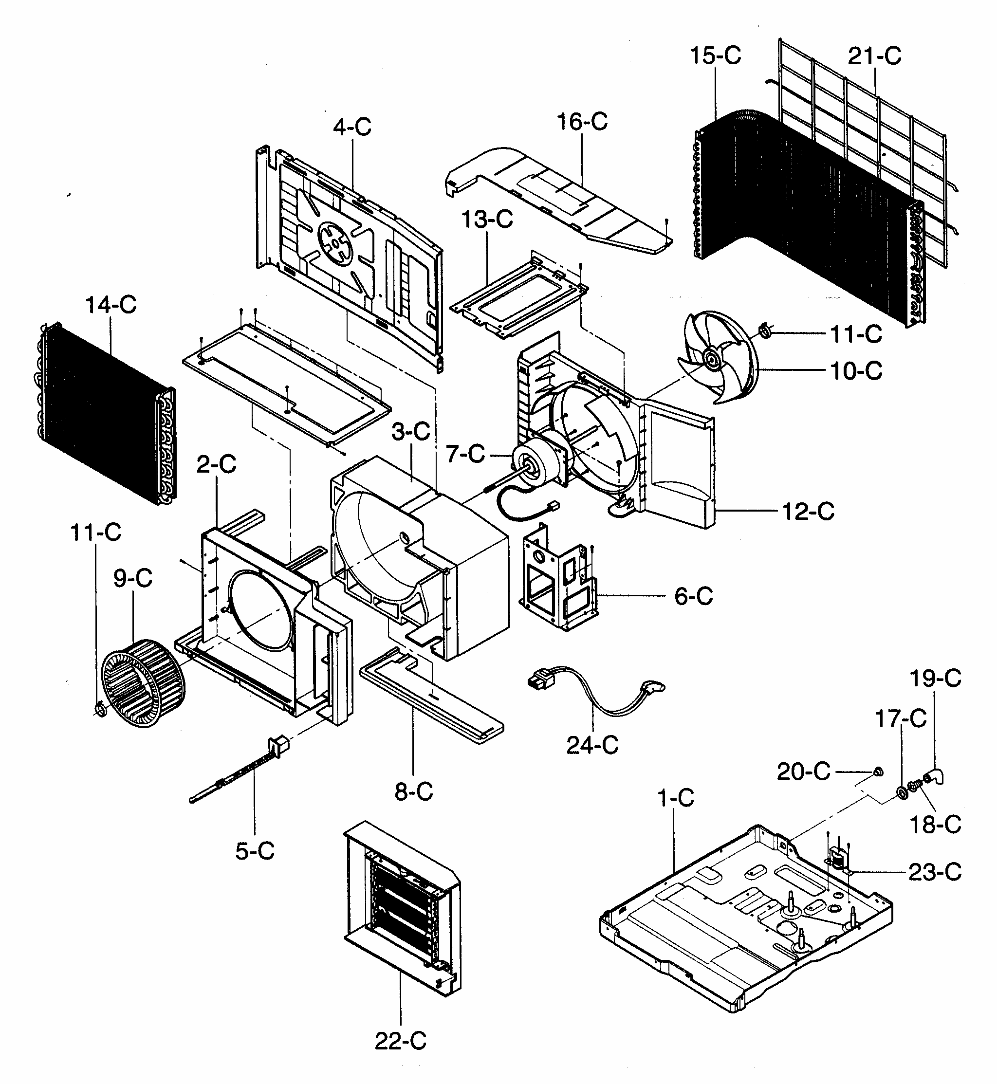 Air Handling/cycle Parts Diagram and Parts List for 58075184500  Kenmore Air Conditioner