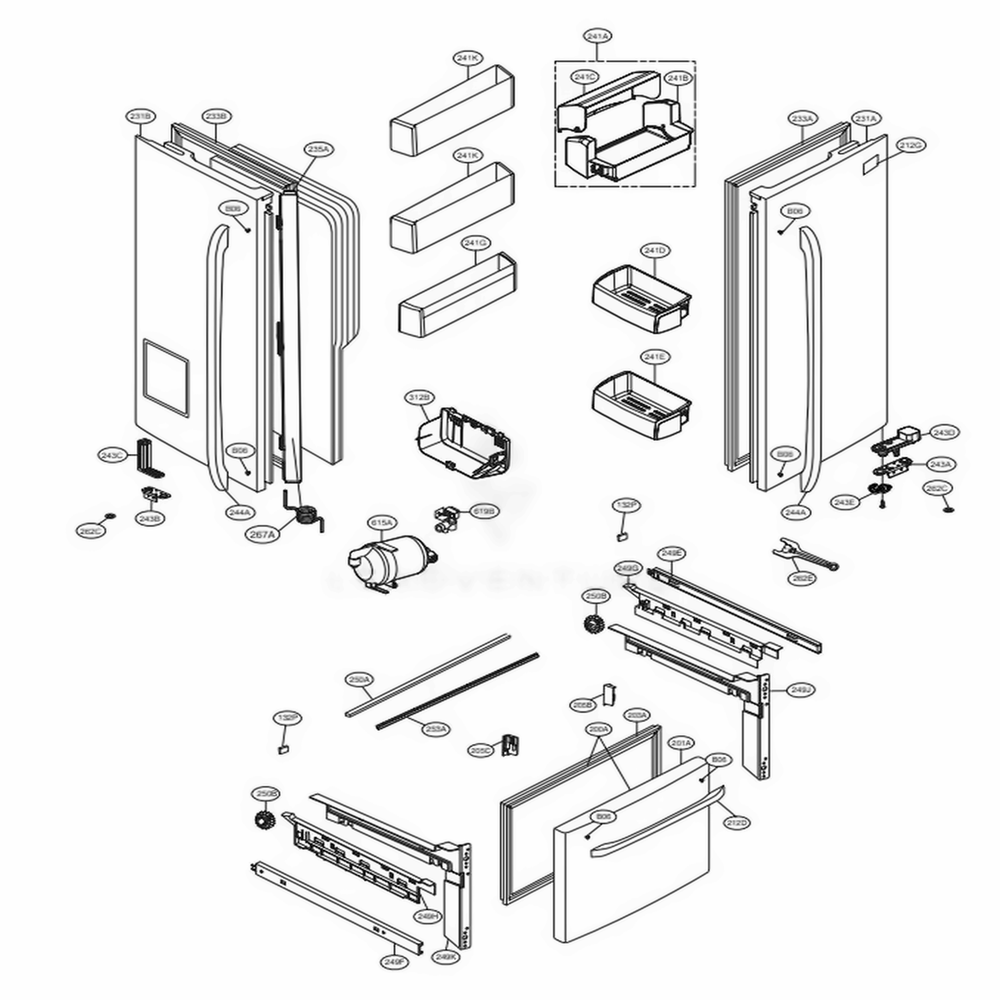 Door Parts Diagram and Parts List for LFXS24626D ASBCNA1 LG Refrigerator