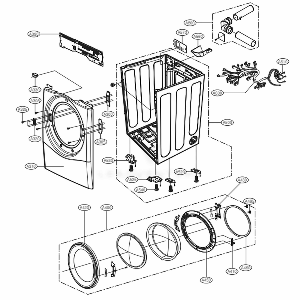 Cabinet And Door Assembly: Electric Type Diagram and Parts List for 81282 ABWESEU LG Dryer