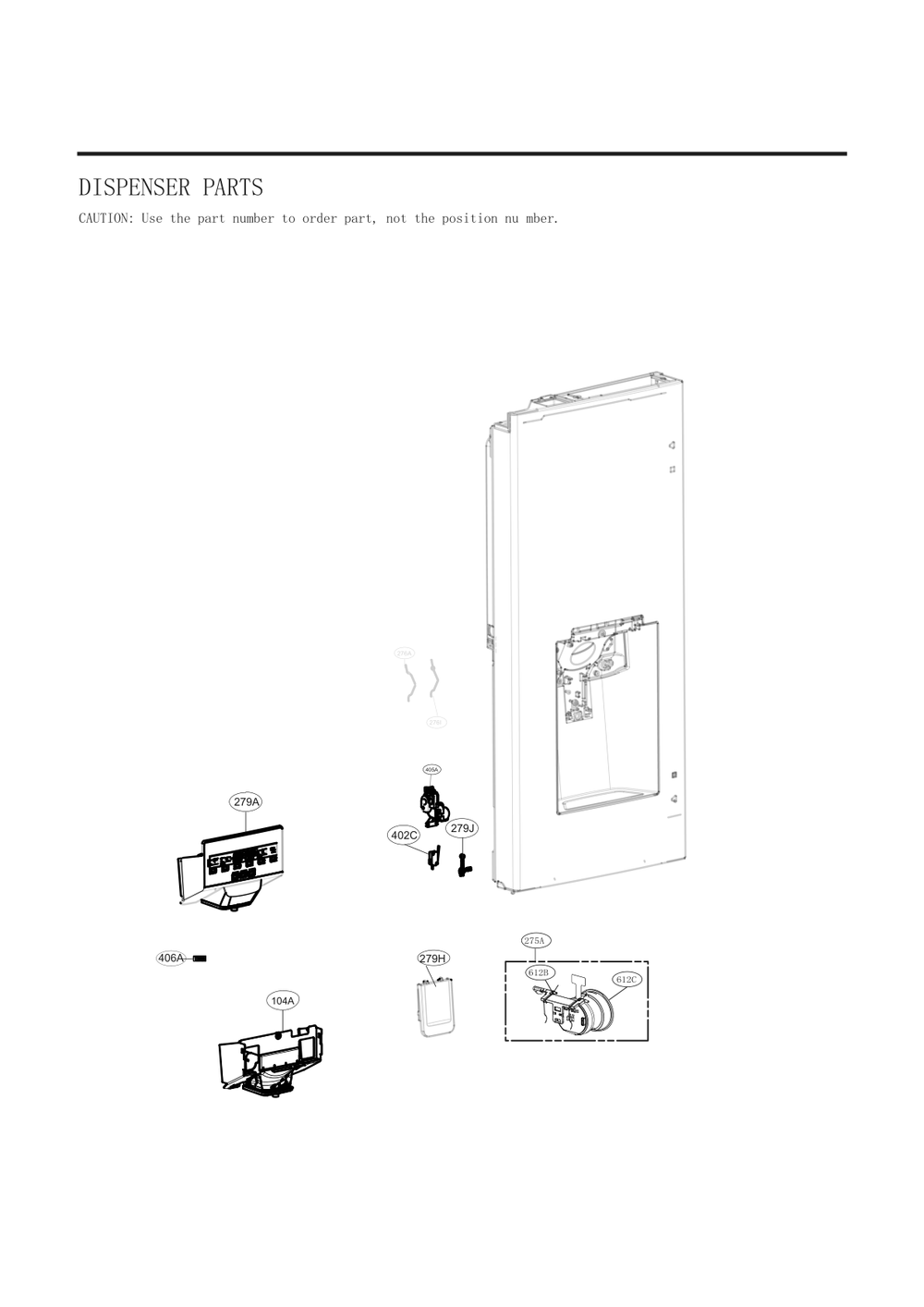 Dispenser Parts Diagram and Parts List for GC-L228NSSM ASTCNA0 LG Refrigerator