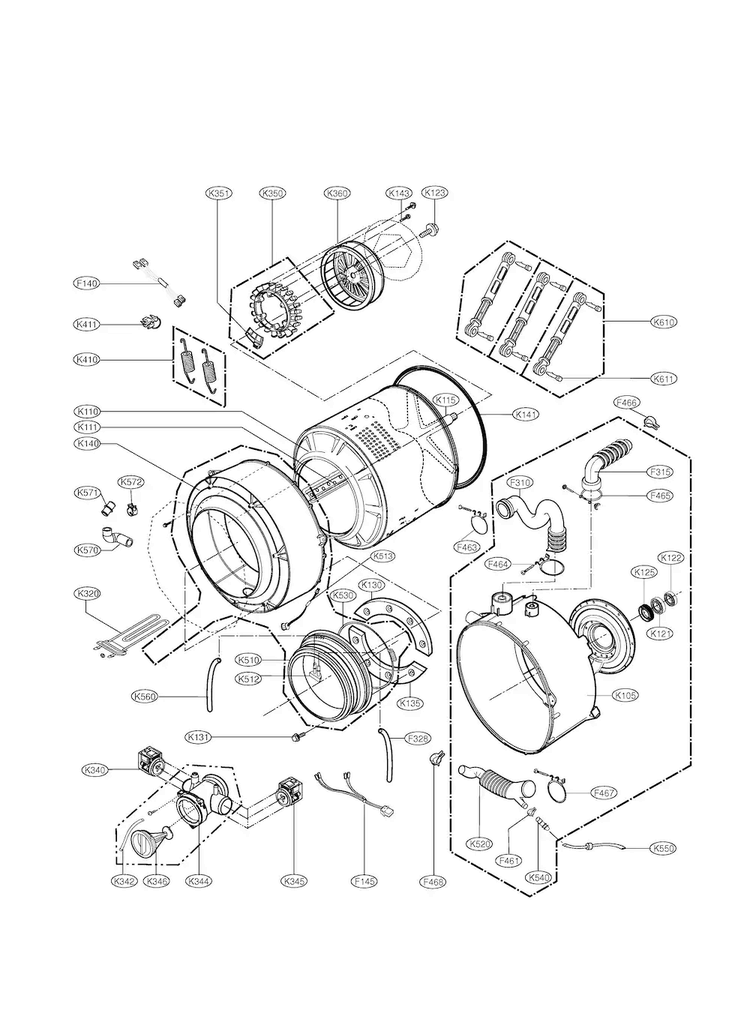 Drum & Tub Diagram and Parts List for WM2497HWM  LG Washer