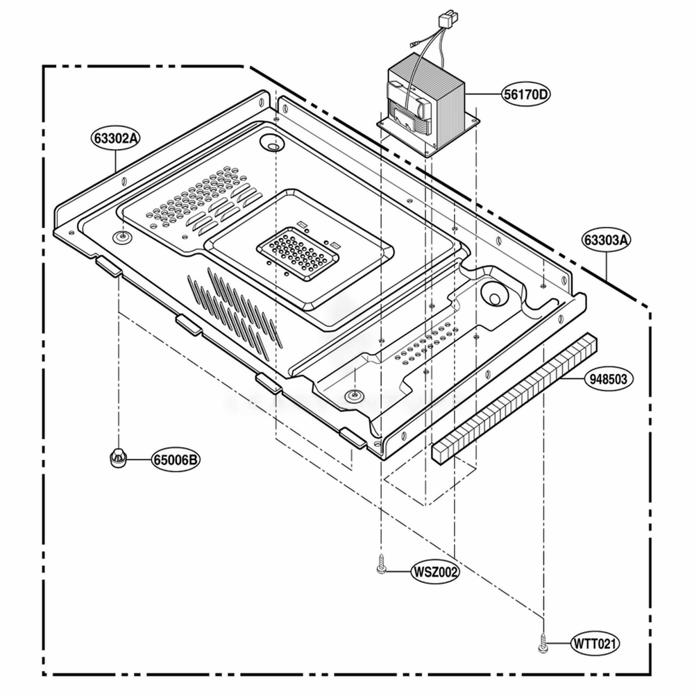 Base Plate Parts Diagram and Parts List for JES1358WJ CWHEGEU LG Range
