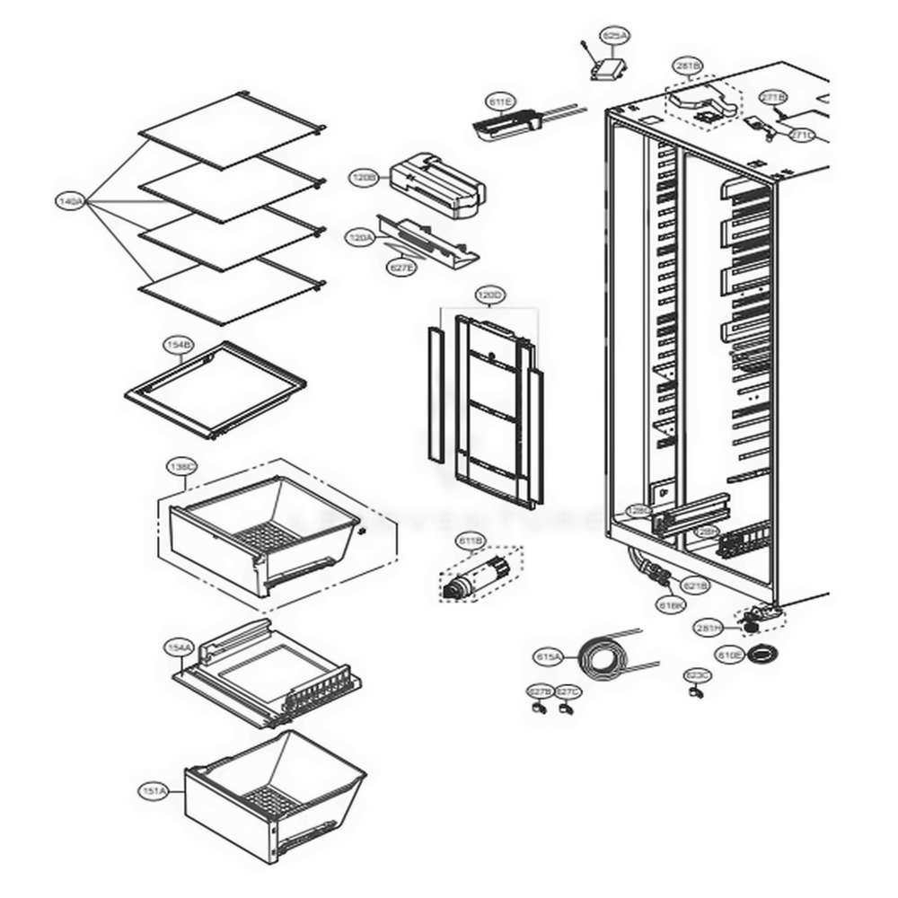 Refrigerator Compartment Diagram and Parts List for 51853 ASTCSE2 LG Refrigerator