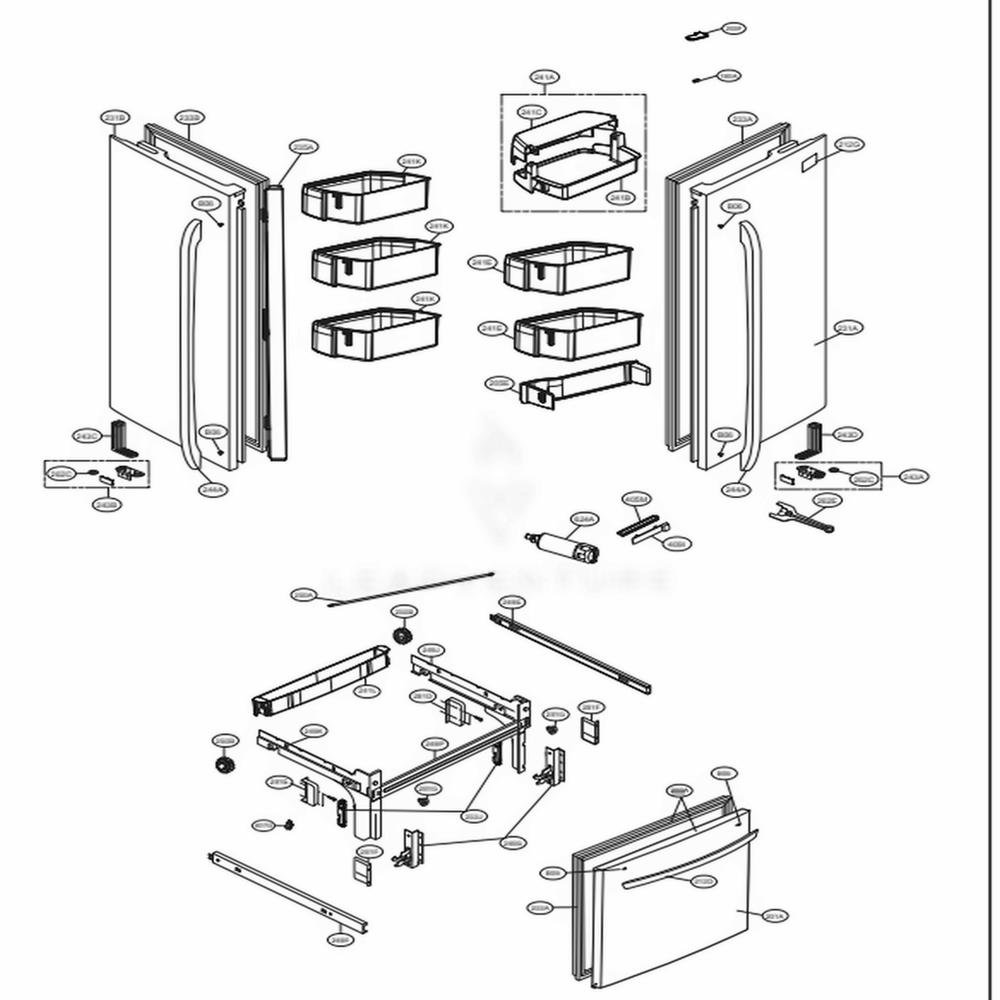 Door Parts Diagram and Parts List for 74019 AWBCSE2 LG Refrigerator