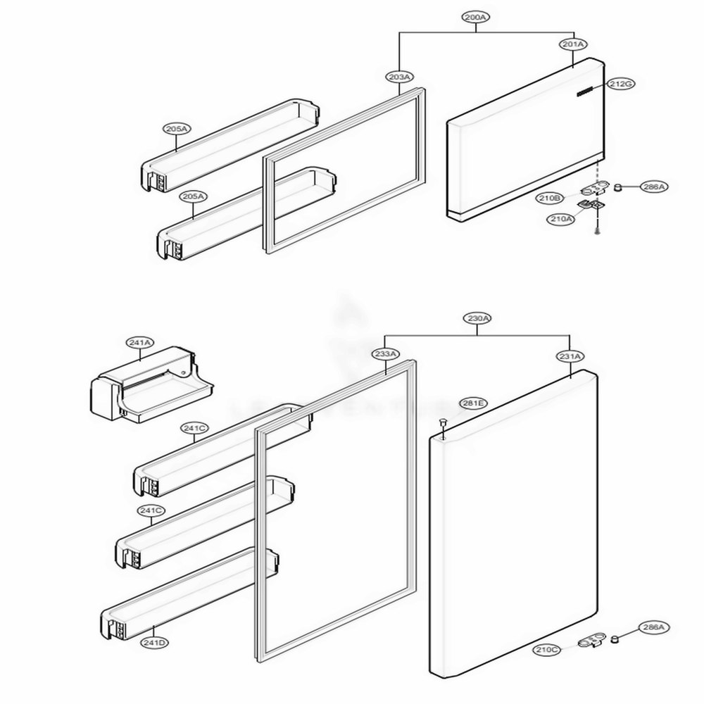 Door Parts Diagram and Parts List for LTCS20220S ASTCNA0 LG Refrigerator