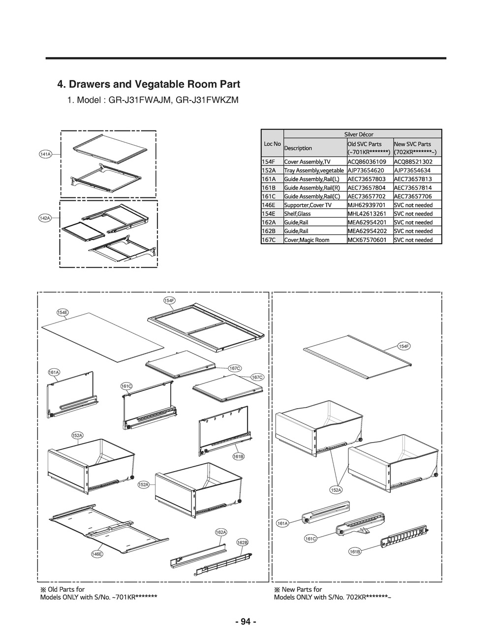 Drawers And Vegatable Room Part Diagram and Parts List for GR-J31FWAJM ASBCNA0 LG Refrigerator