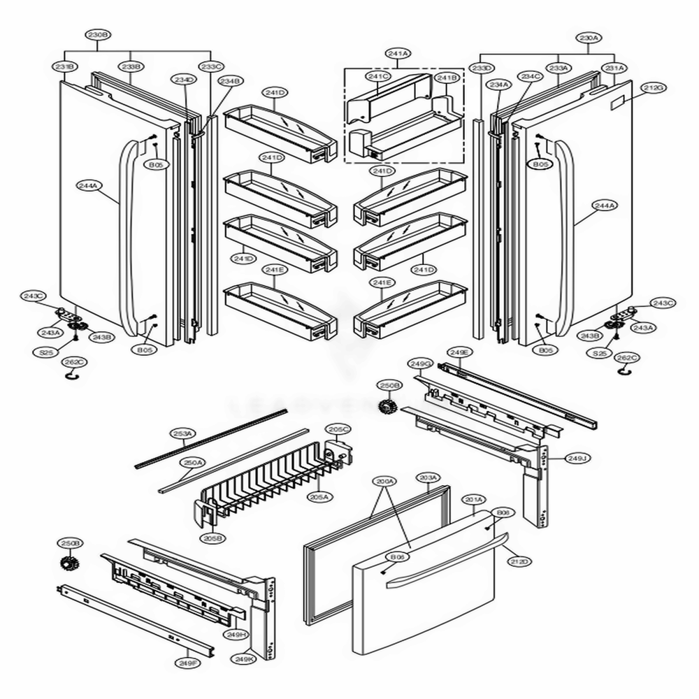 Door Parts Diagram and Parts List for 71602 ASWCSE2 LG Refrigerator