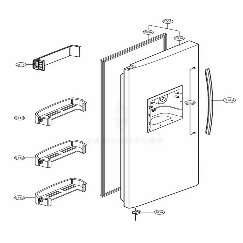 Freezer Door Diagram and Parts List for LSC27910SW ASW2LGA LG Refrigerator