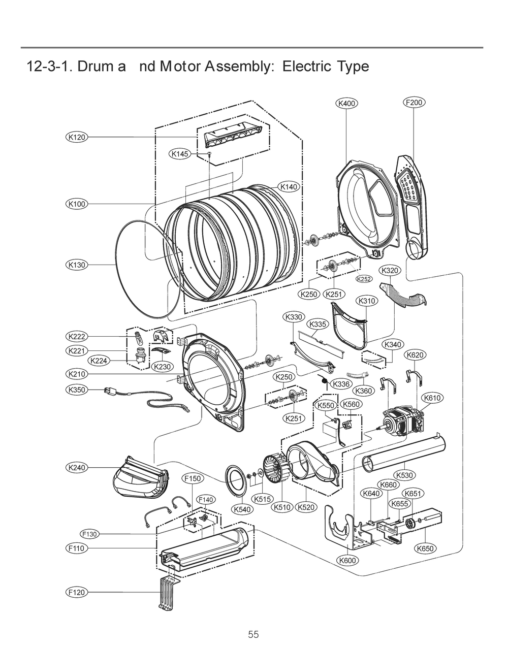 Drum A Nd Motor Assembly Diagram and Parts List for RV1399AA ABWEEUS LG Dryer