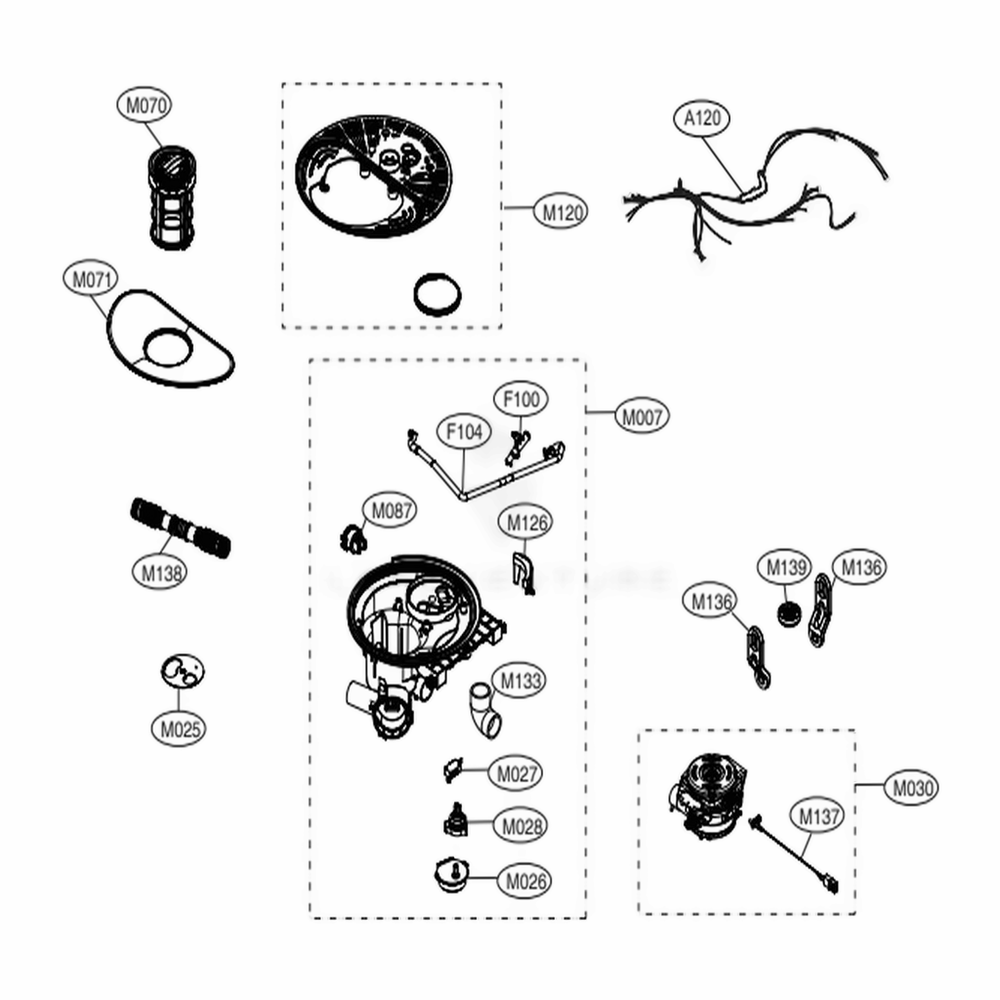 Sump Assembly Diagram and Parts List for LDP6809BM ABMESNA LG Dishwasher