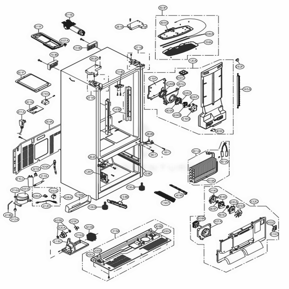 Case Parts Diagram and Parts List for LFXS24623W ASWCNA1 LG Refrigerator