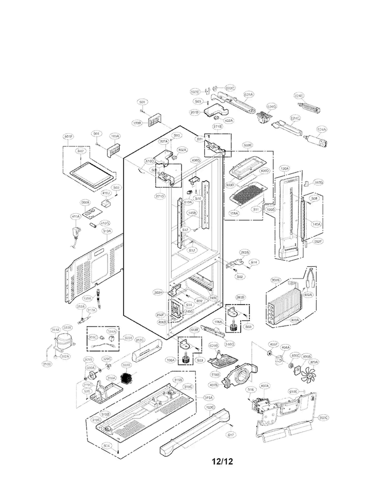 Case Parts Diagram and Parts List for LFX21976ST 03 LG Refrigerator