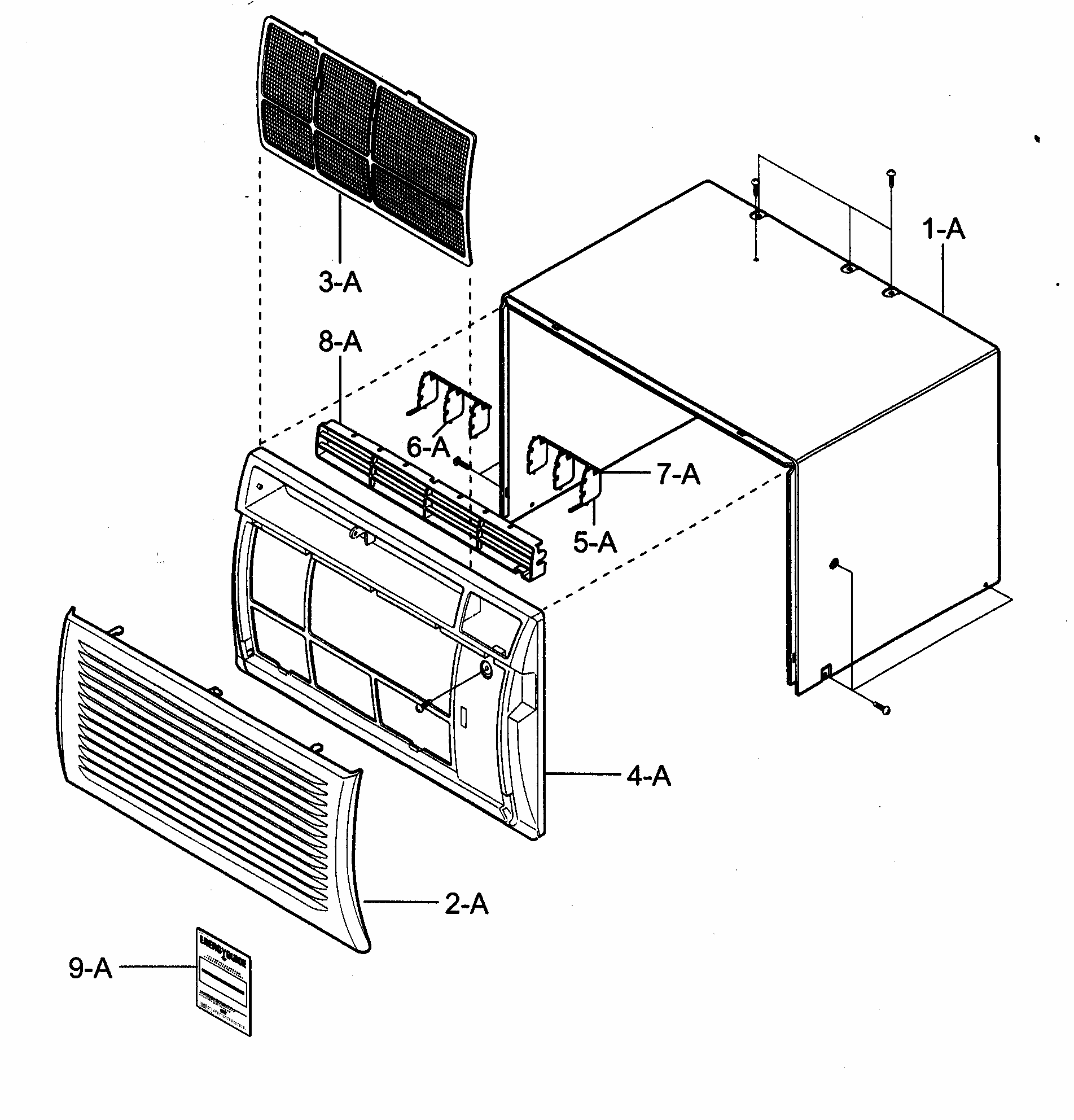 Cabinet/front Grille Assy Diagram and Parts List for 58074124400  Kenmore Air Conditioner
