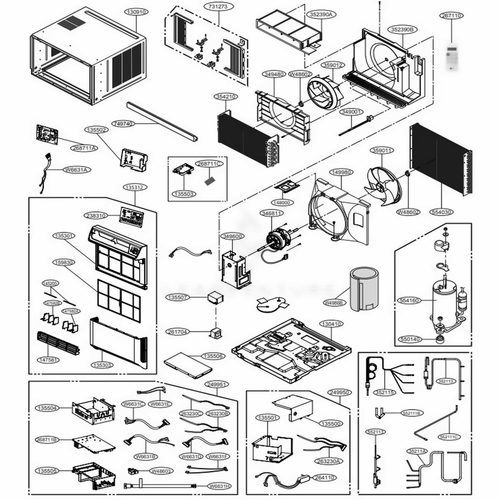 Main Diagram and Parts List for LW1817IVSM AT3AYOW LG Air Conditioner