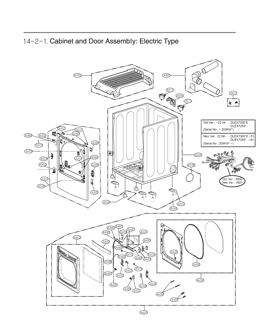 Cabinet And Door Assembly Diagram and Parts List for DLEX7300VE ASSEECI LG Dryer