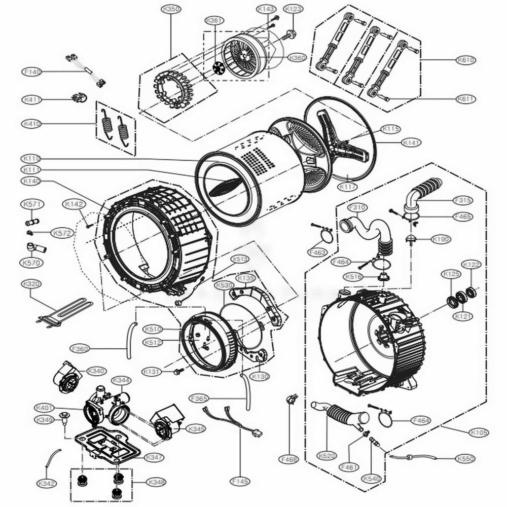Drum And Tub Assembly Diagram and Parts List for WM8100HWA ABWEEUS LG Washer