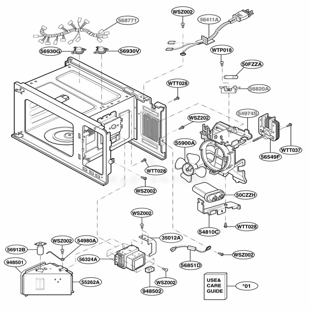 Interior Parts 1 Diagram and Parts List for JES1358WJ CWHEGEU LG Range