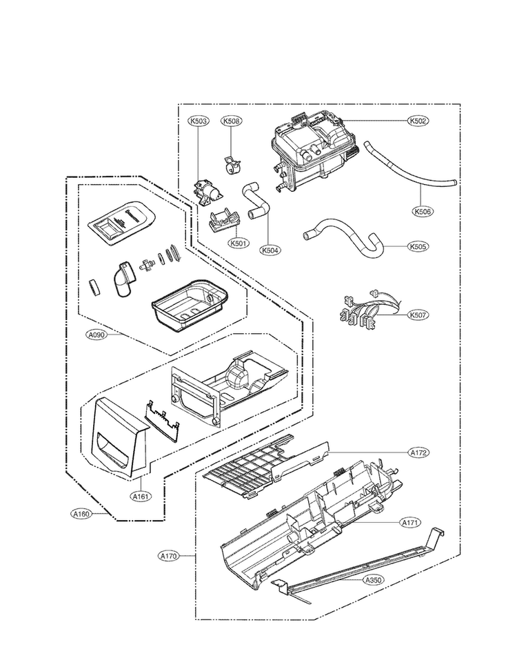 Panel Drawer Assembly And Guide Assembly Parts Diagram and Parts List for DLEX4070W  LG Dryer