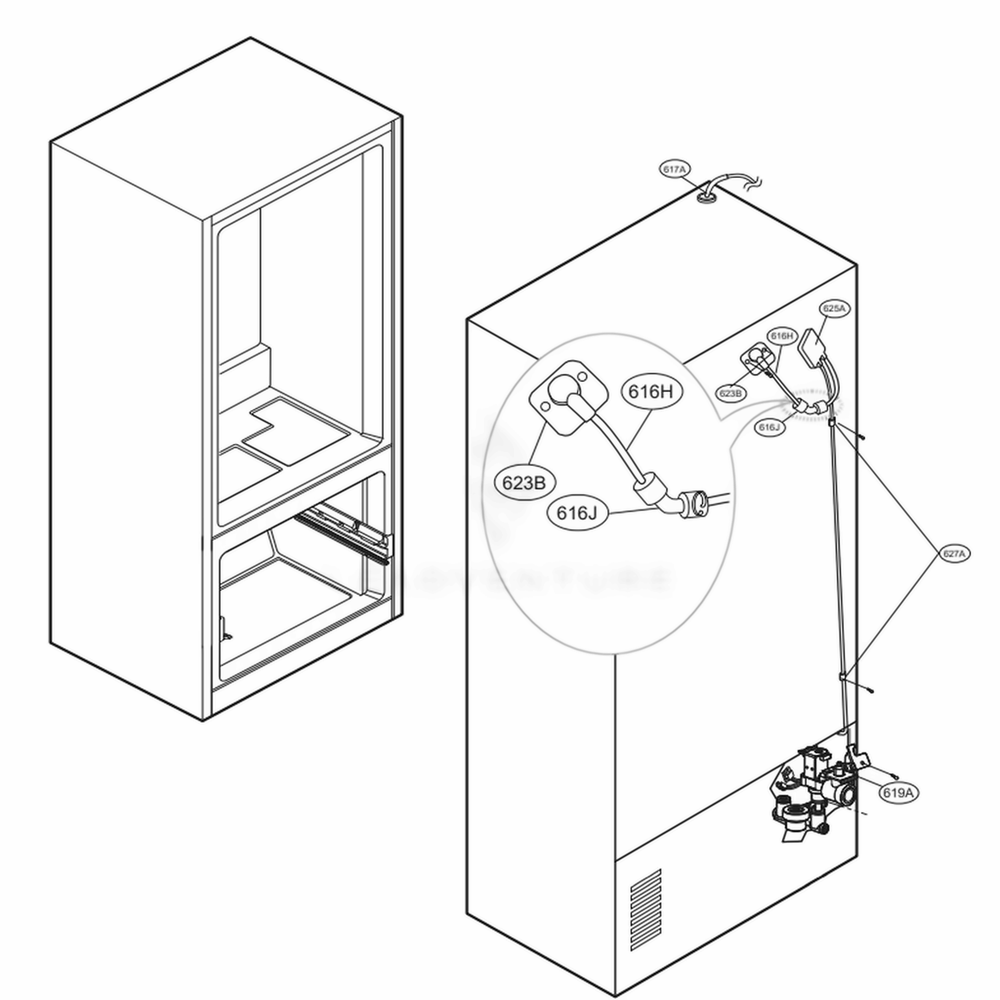 Valve And Water Tube Parts Diagram and Parts List for 71355 ASTCSE0 LG Refrigerator