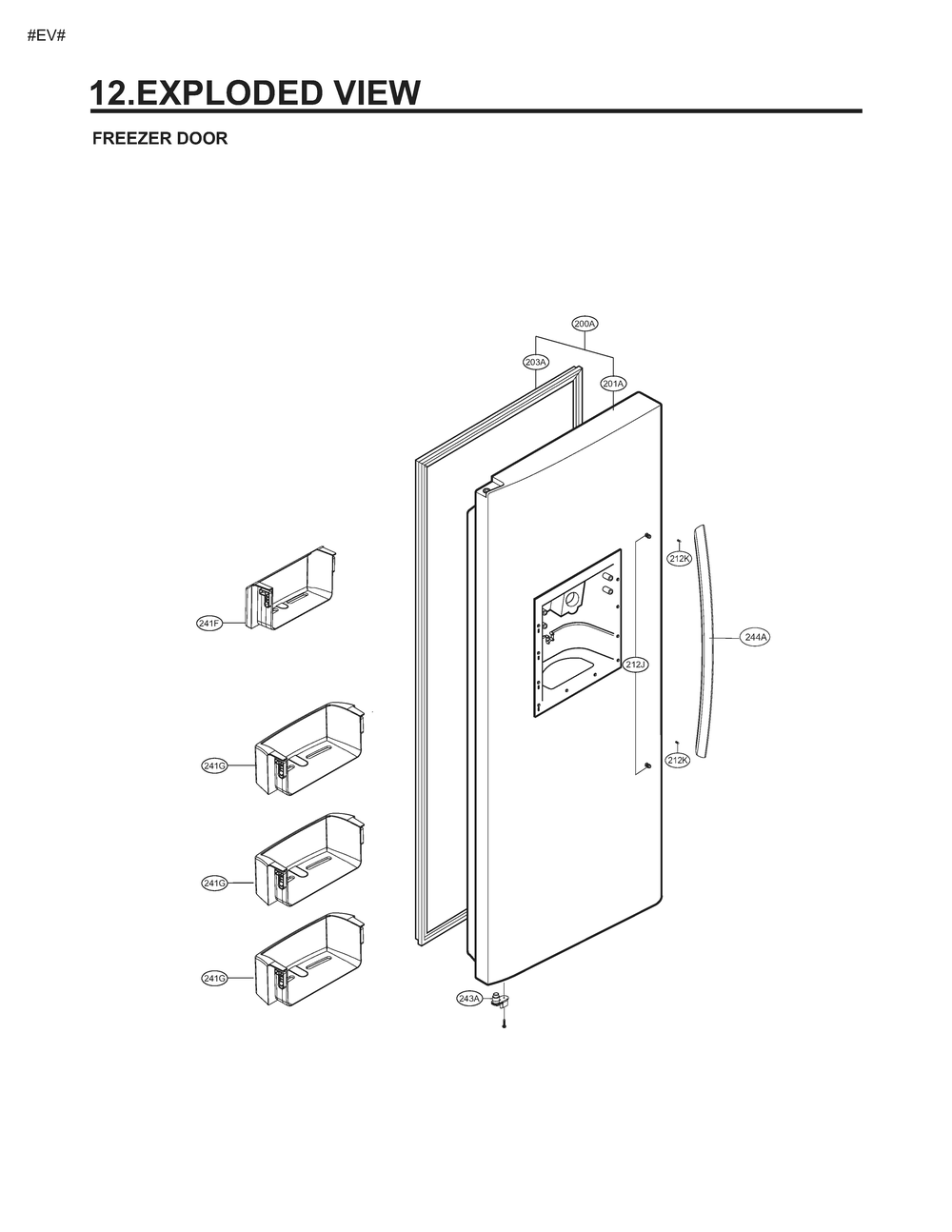 Freezer Door Diagram and Parts List for GM-L237ZQHL ABICSE0 LG Refrigerator