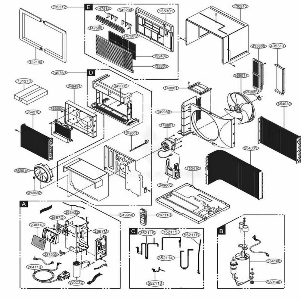 Main Diagram and Parts List for LT1036HNR AWYAUSH LG Air Conditioner