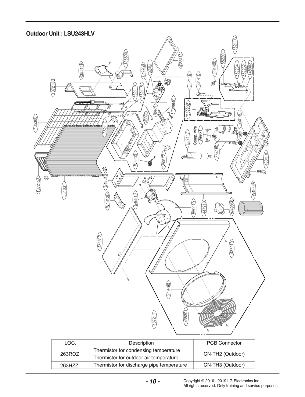 Outdoor Unit Diagram and Parts List for ASUW243V8I0 AWHBEUS LG Air Conditioner