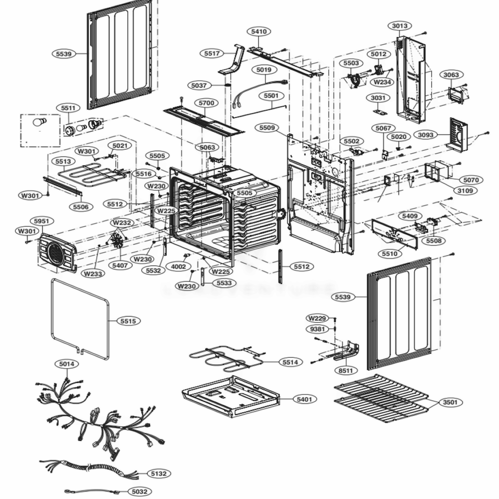 Cavity Parts Diagram and Parts List for LRE3023SB FBKLLGA LG Range