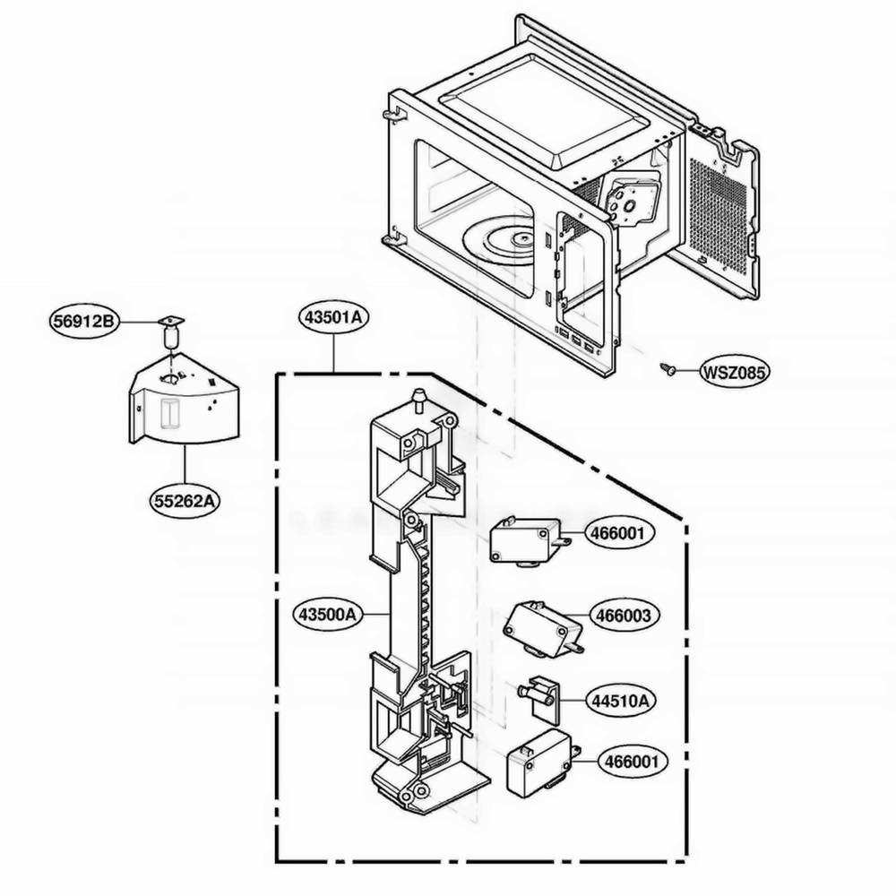 Latch Board Parts Diagram and Parts List for 61282 AMWESEA LG Range