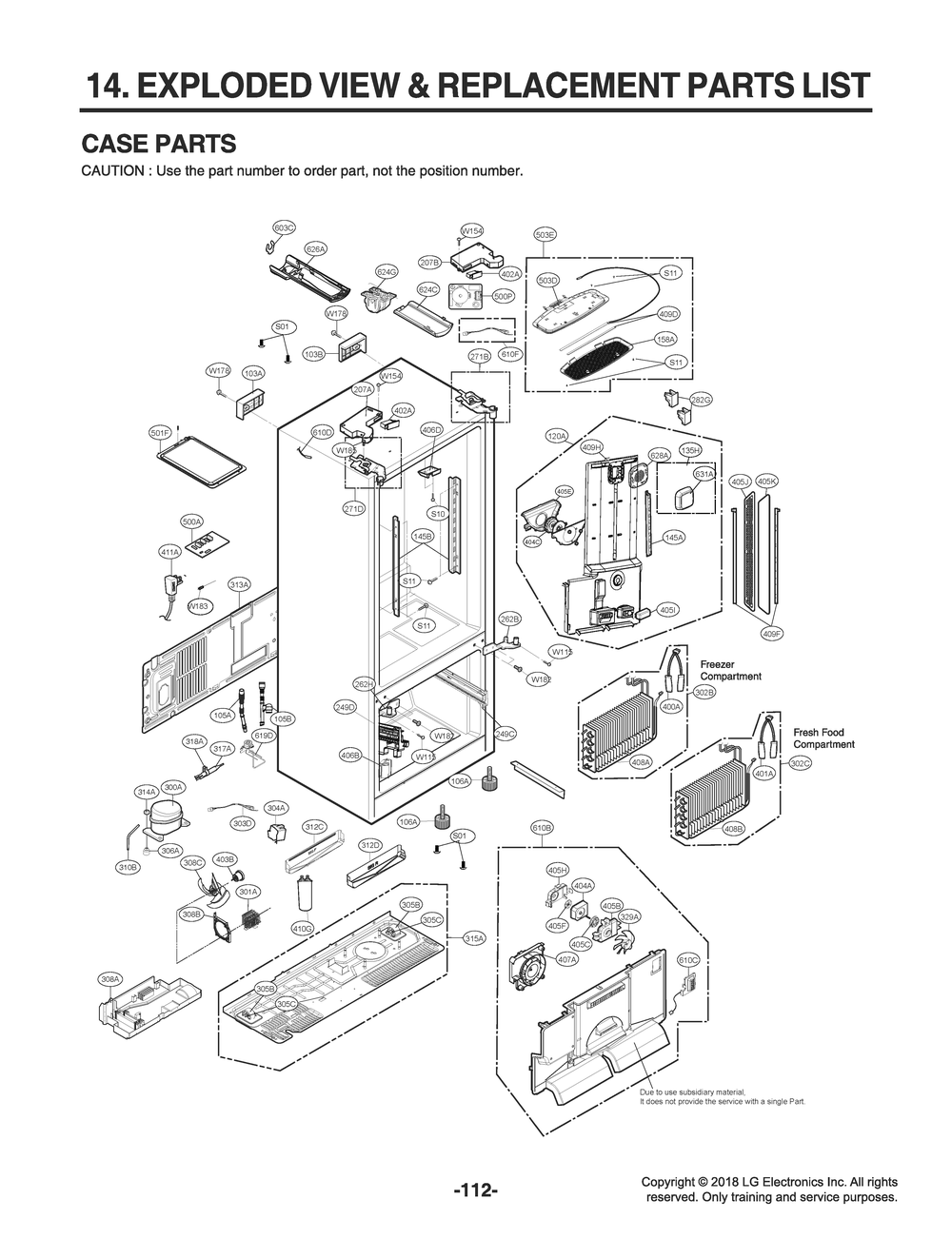 Case Parts Diagram and Parts List for GR-X248LSJM ASTCNA0 LG Refrigerator
