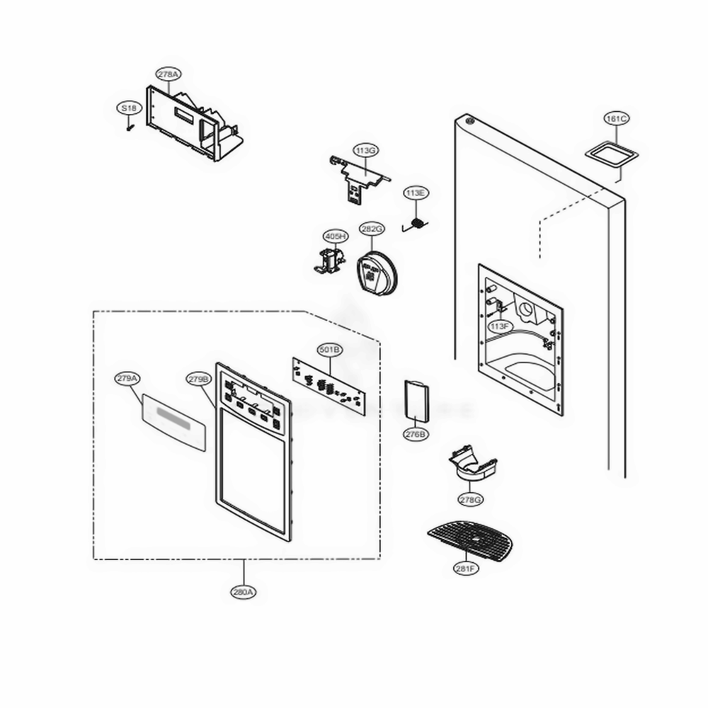 Dispenser Part Diagram and Parts List for LSC27925SB AWBCNA0 LG Refrigerator