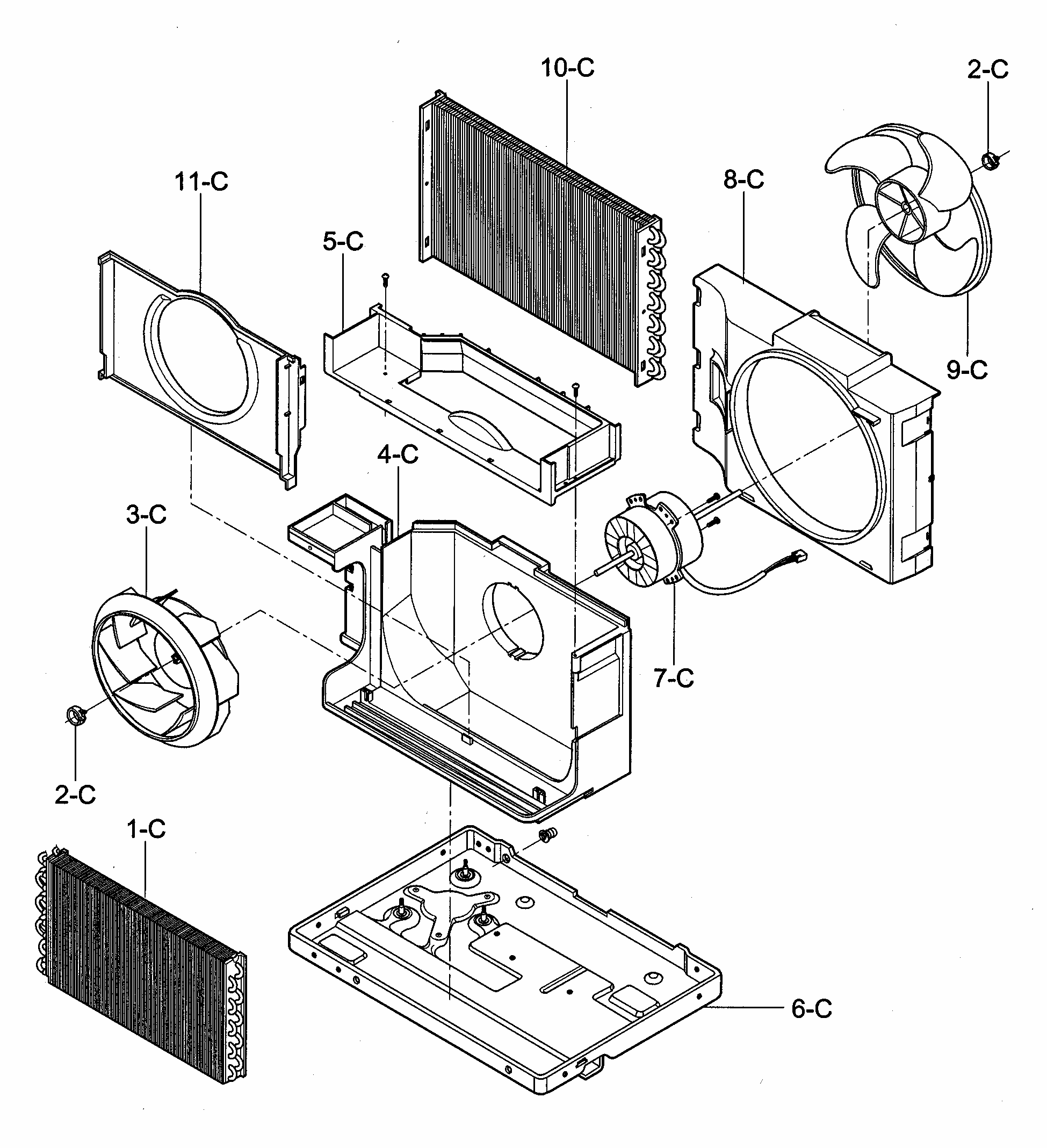 Air Handling/cycle Parts Diagram and Parts List for 58072059200  Kenmore Air Conditioner