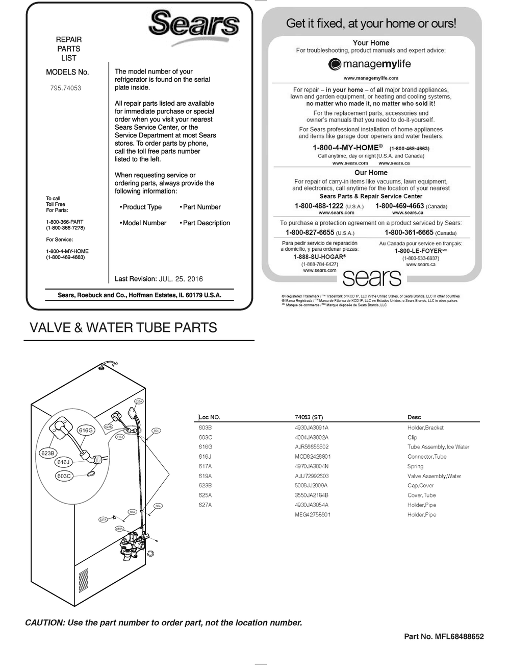 Valve And Water Tube Parts Diagram and Parts List for GR-J268LSTM ASTCSE2 LG Refrigerator