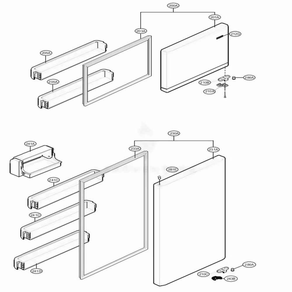 Door Parts Diagram and Parts List for LTCS24223W ASWCNA8 LG Refrigerator