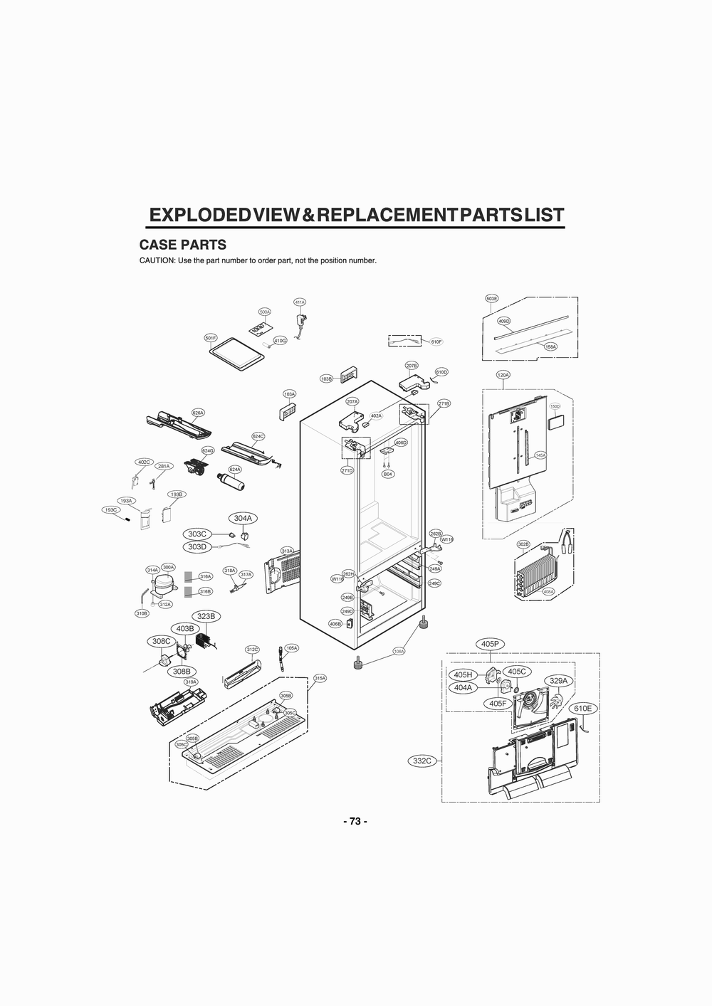 Case Parts Diagram and Parts List for GR-G27ANSNM ASTCNA4 LG Refrigerator