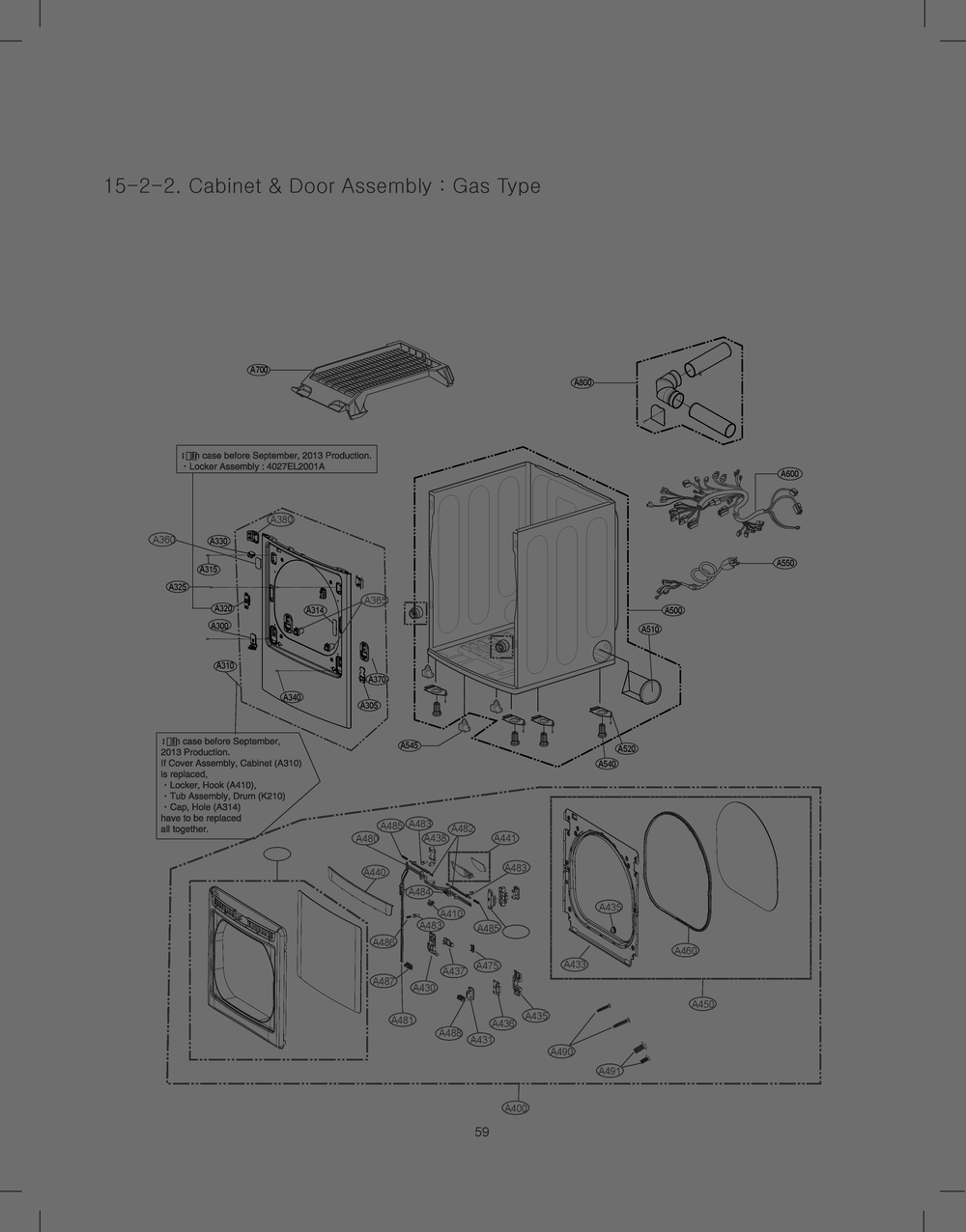 Cabinet Door Assembly Diagram and Parts List for RN13U4AS8W ABWEEUS LG Dryer