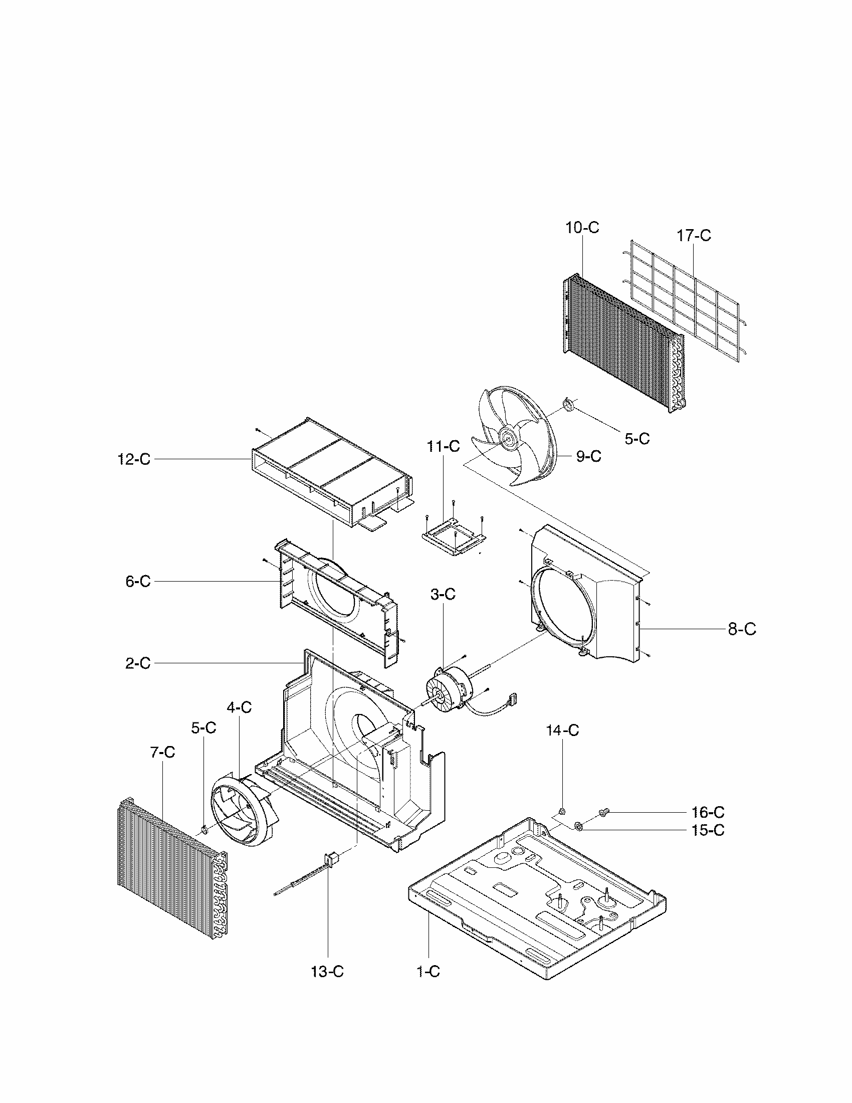 Air Handling And Cycle Parts Diagram and Parts List for 58076100800  Kenmore Air Conditioner