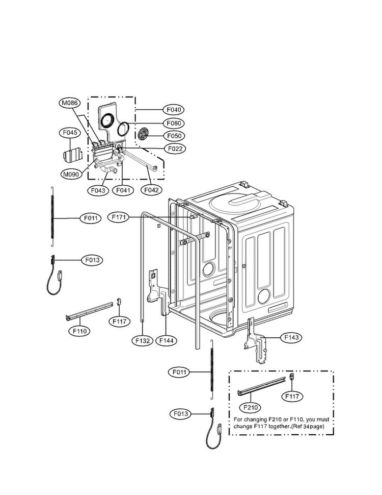 Tub Assy Diagram and Parts List for LDF6810WW-01  LG Dishwasher