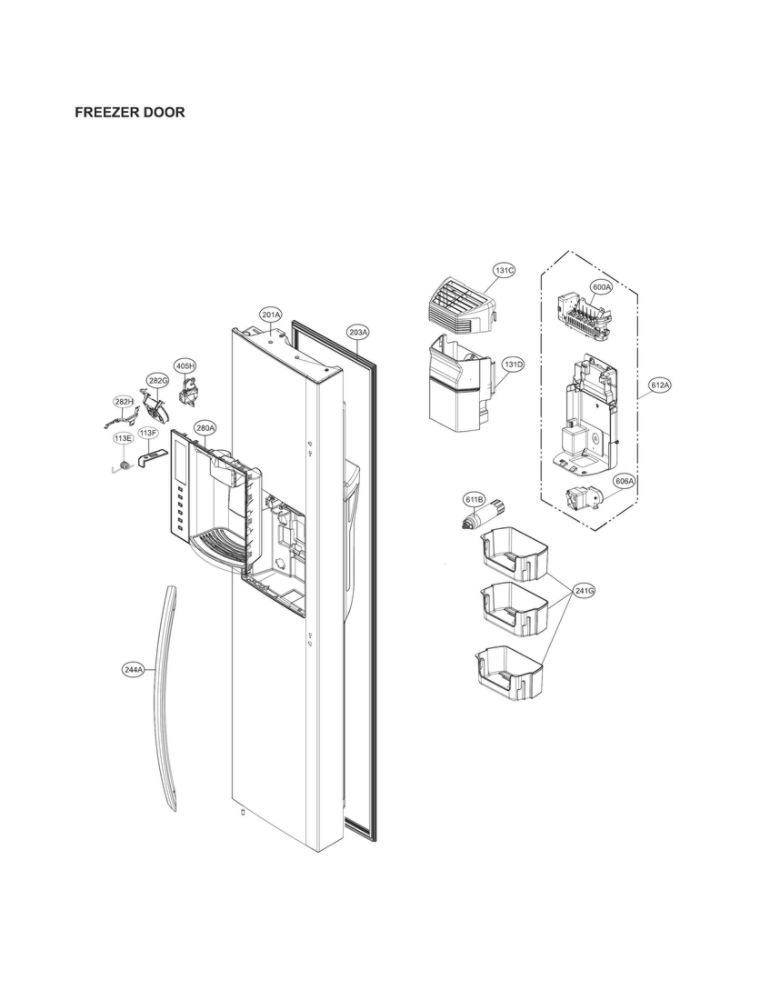 Freezer Door Parts Diagram and Parts List for LSXS26366D 09 LG Refrigerator