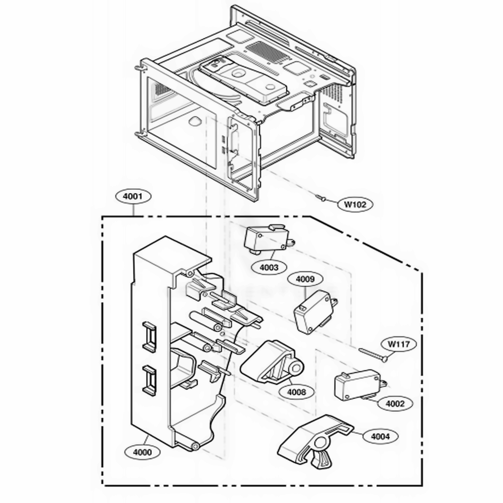 Latch Board Parts Diagram and Parts List for DES11EA AGRQMTR LG Range