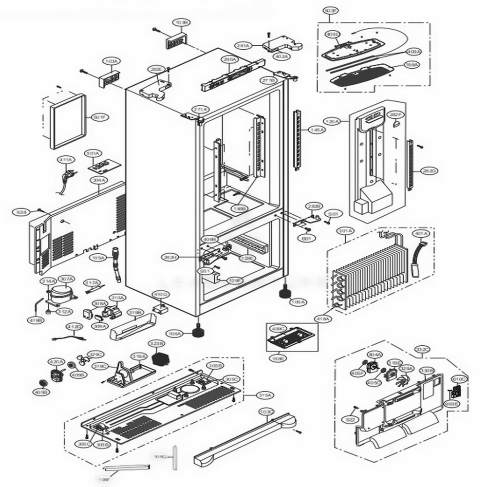 Case Parts Diagram and Parts List for 72309 AWBCSE0 LG Refrigerator