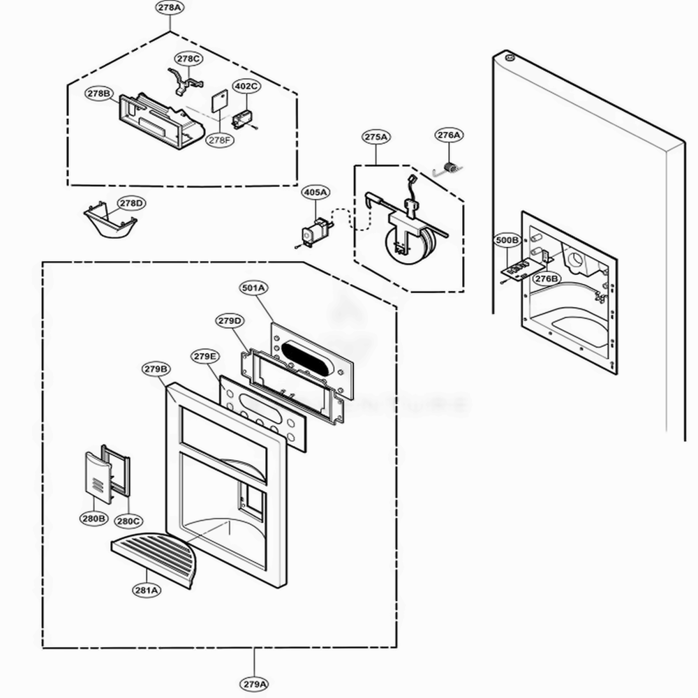 Dispenser Parts Diagram and Parts List for 78773 ASTCSER LG Refrigerator