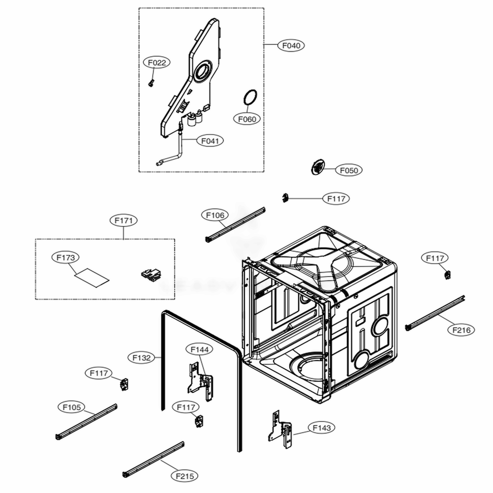 Tub Assembly Diagram and Parts List for LDF5678SS ASSESNA LG Dishwasher
