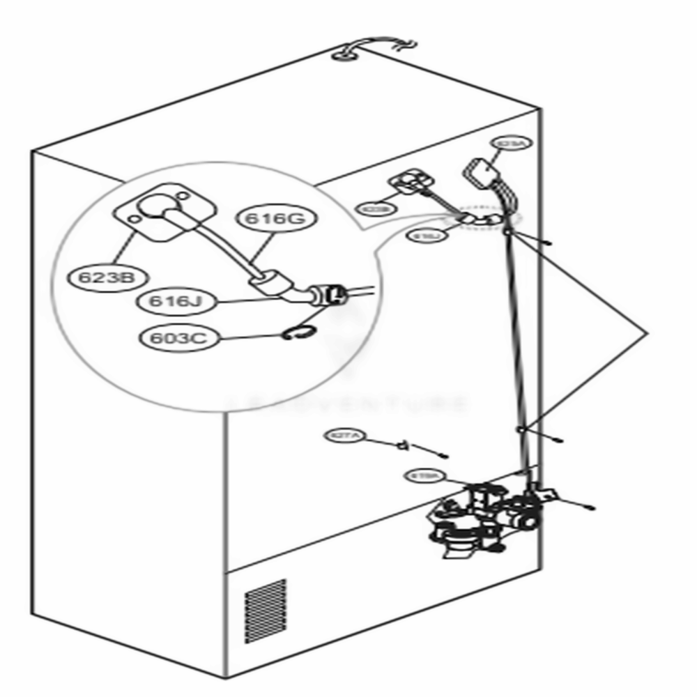 Valve And Water Tube Parts Diagram and Parts List for 74024 ABICSE2 LG Refrigerator