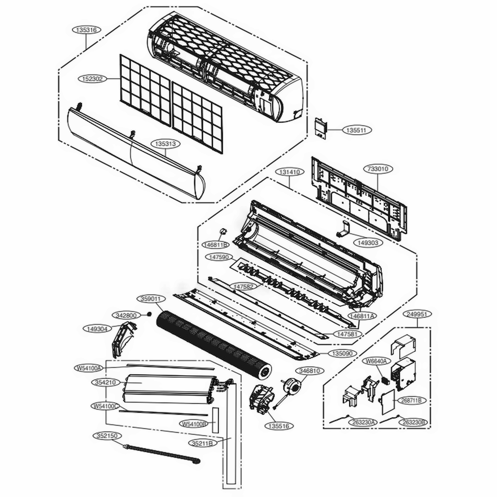 Main Diagram and Parts List for SRC24HPN000 AWHBEMS LG Air Conditioner