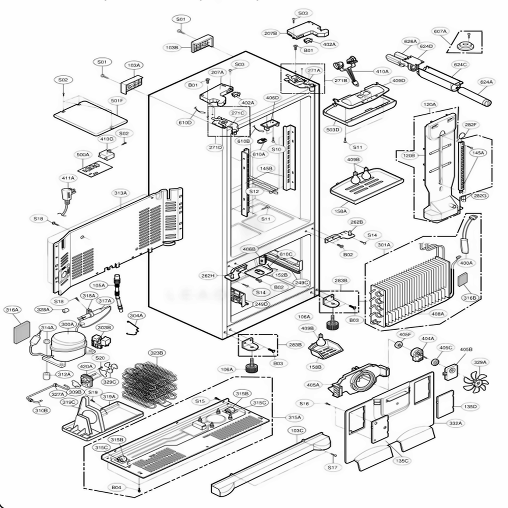 Case Parts Diagram and Parts List for 78713 AST1SER LG Refrigerator