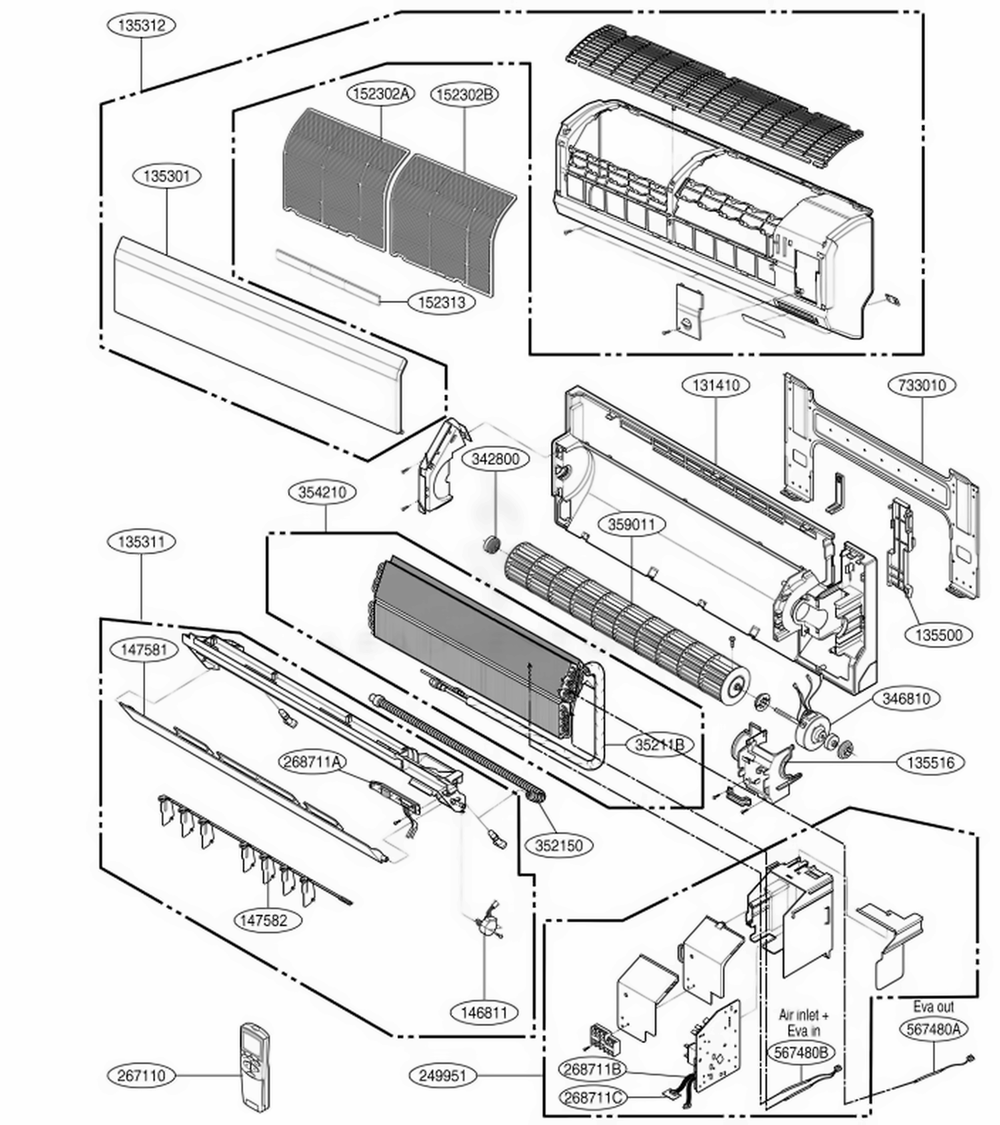 Indoor Unit Diagram and Parts List for BMMC09FA1 AWHAHCI LG Air Conditioner
