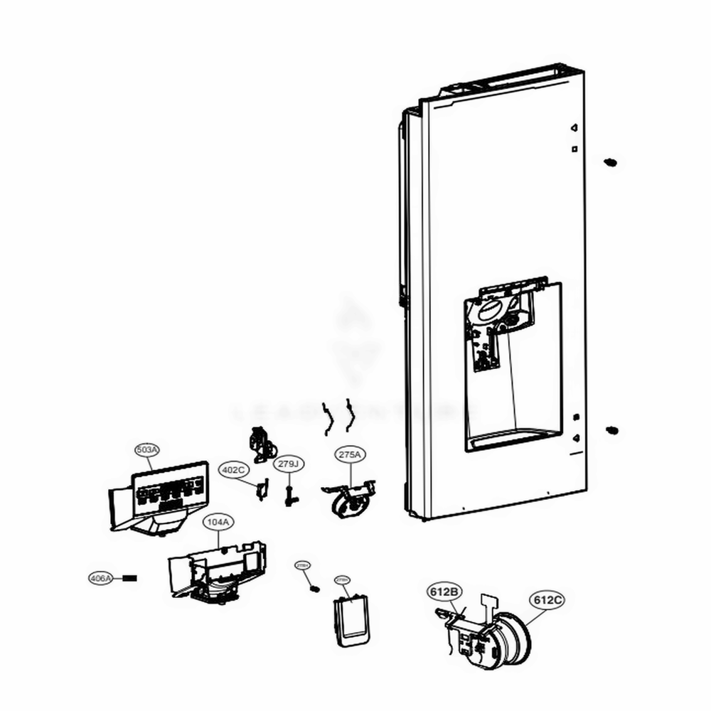Dispenser Parts Diagram and Parts List for LMXS28626S ASTCNA0 LG Refrigerator