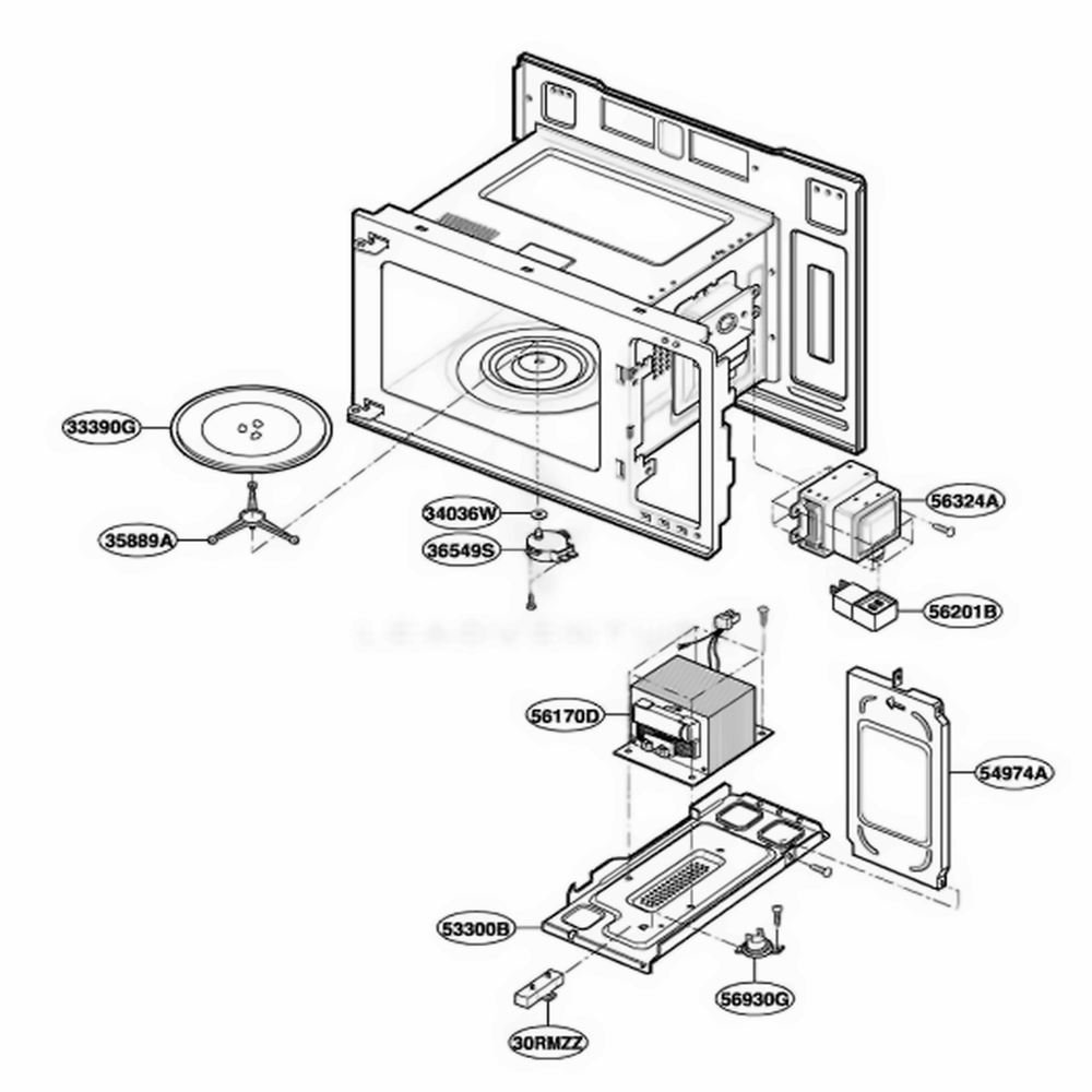 Interior Parts 1 Diagram and Parts List for DOTR12CW WHEDOM LG Wall Oven
